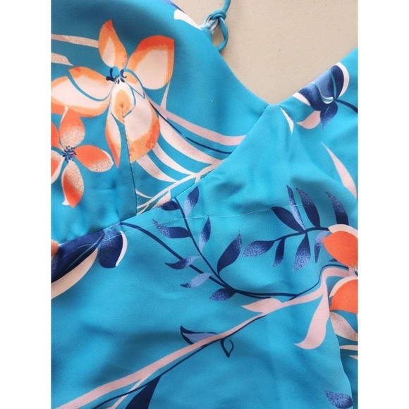 NWD Scanlan Theodore Leafy Print Asymmetrical Hem Dress Size US 4 Blue - Picture 10 of 15